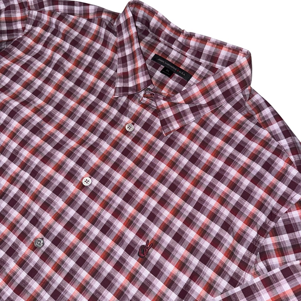 John‎ Varvatos U.S.A. XL Mens Plaid Button Down Long Sleeve Shirt Peace logo